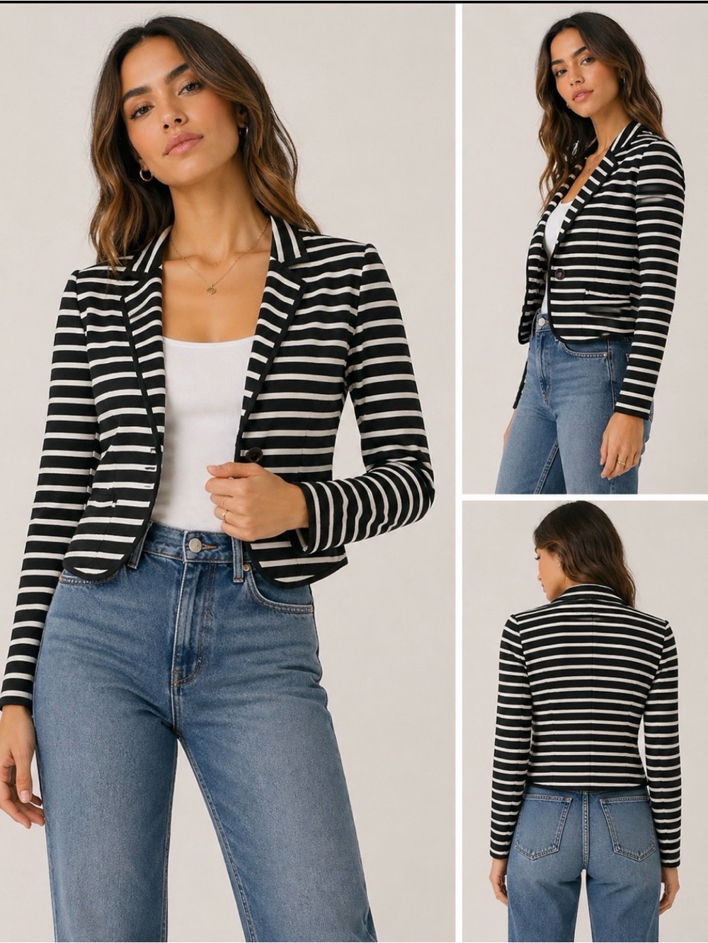 Cropped blazer black & white stripes. Size small